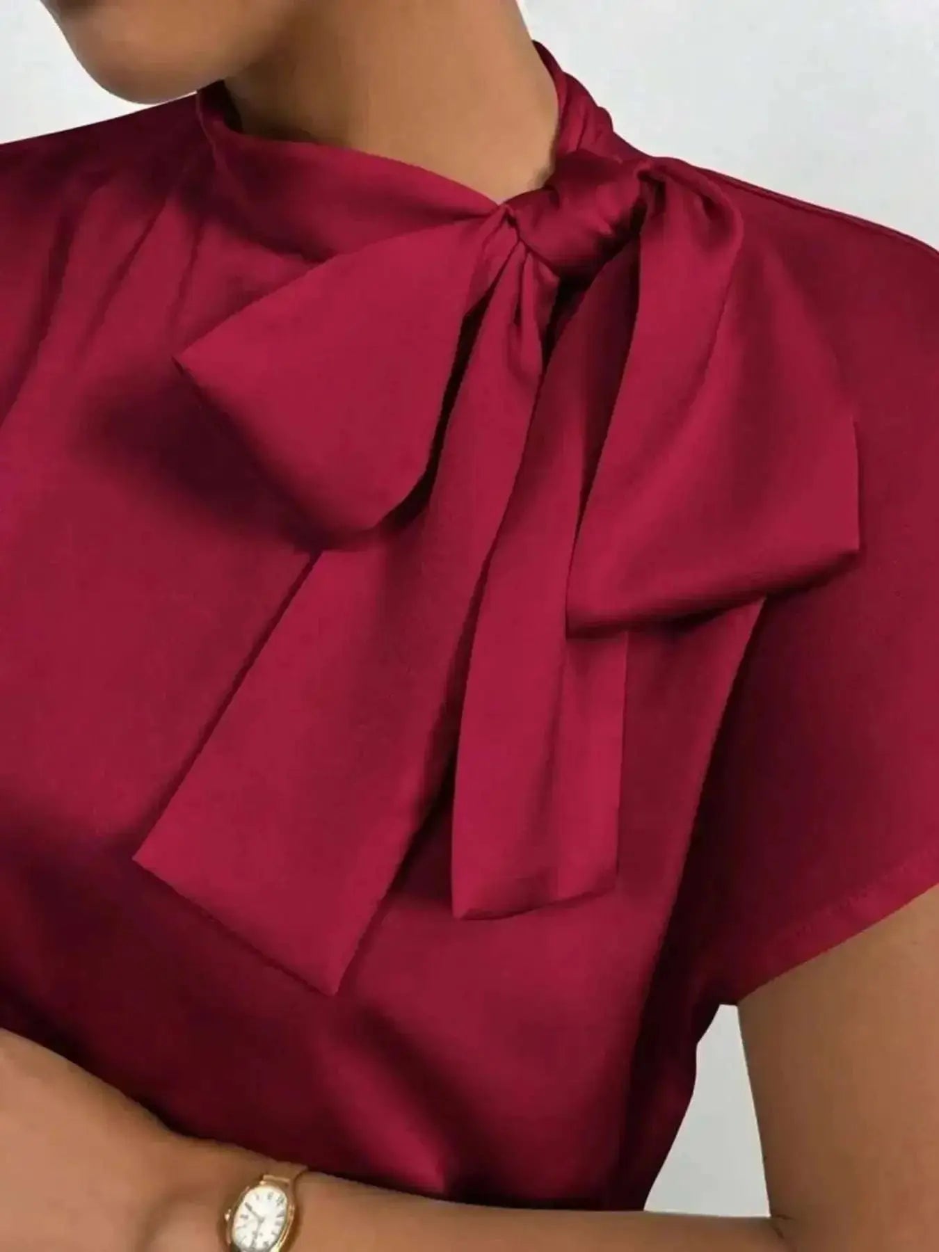 Satin Bow Tie Blouse for Women - Elegant Fashion Top - Redemption By Ashley North