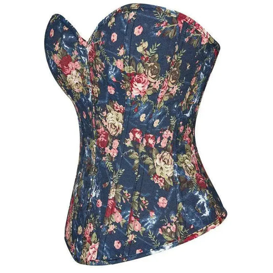 Fashion Women's Vintage Floral Corset Top Denim Overbust Bustier - Vintage Floral Corset Top - Redemption By Ashley North