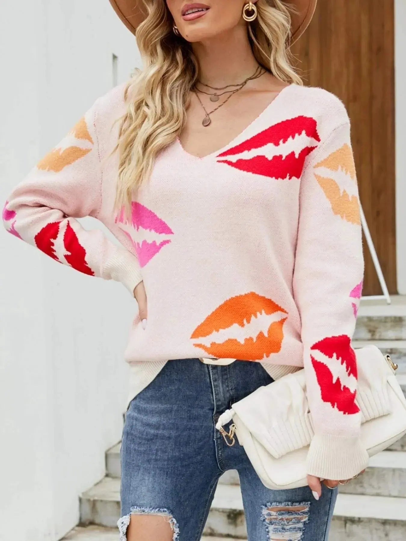 Colorful V Neck Sweater for Stylish Comfort.