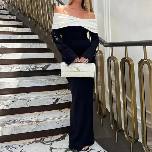 Off-shoulder Slim Fit Dress for Women - Long Sleeve High Waist Style - Redemption By Ashley North