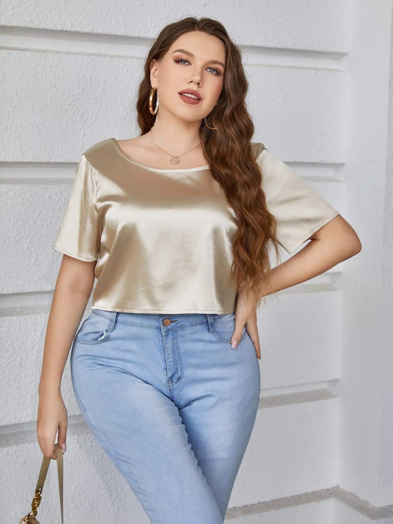 Plus Size Tie Back Blouse Short Sleeve for Women - Redemption By Ashley North