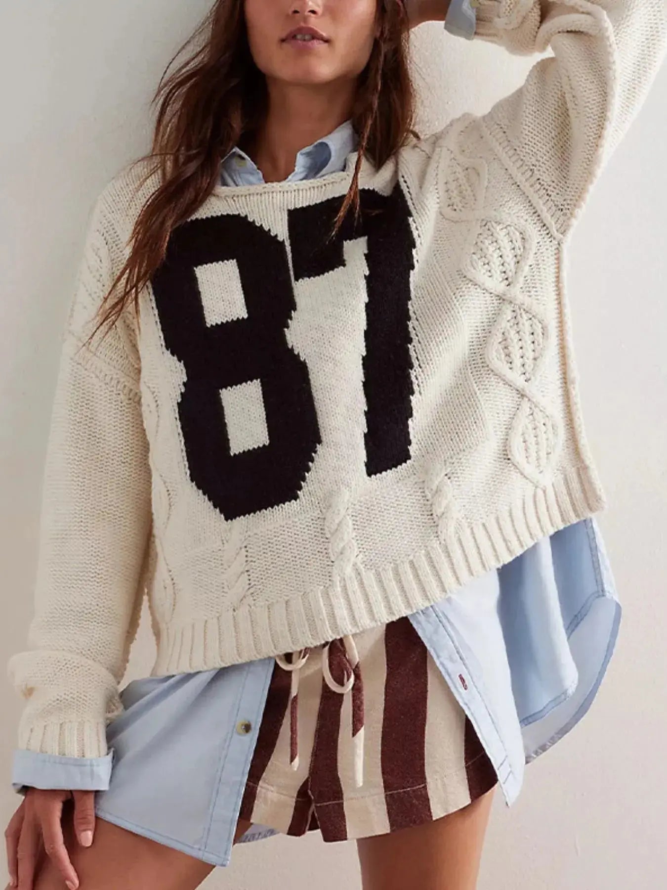Number 81 Oversized Cable Knit Sweater.