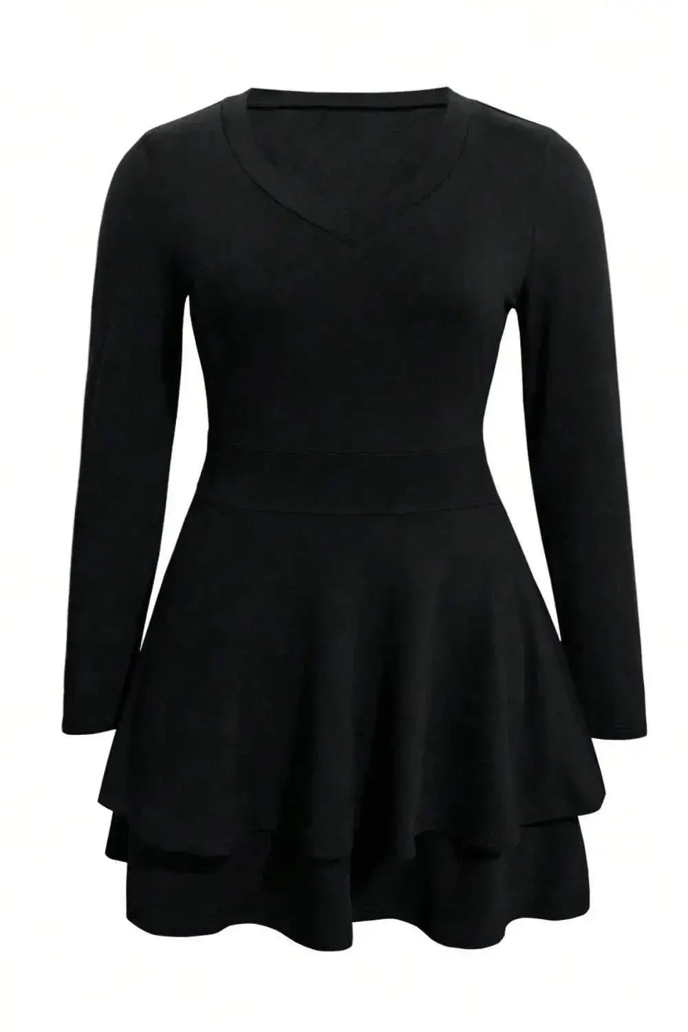 Plus Size V-Neck Mini Dress with Layered Long Sleeves - Redemption By Ashley North