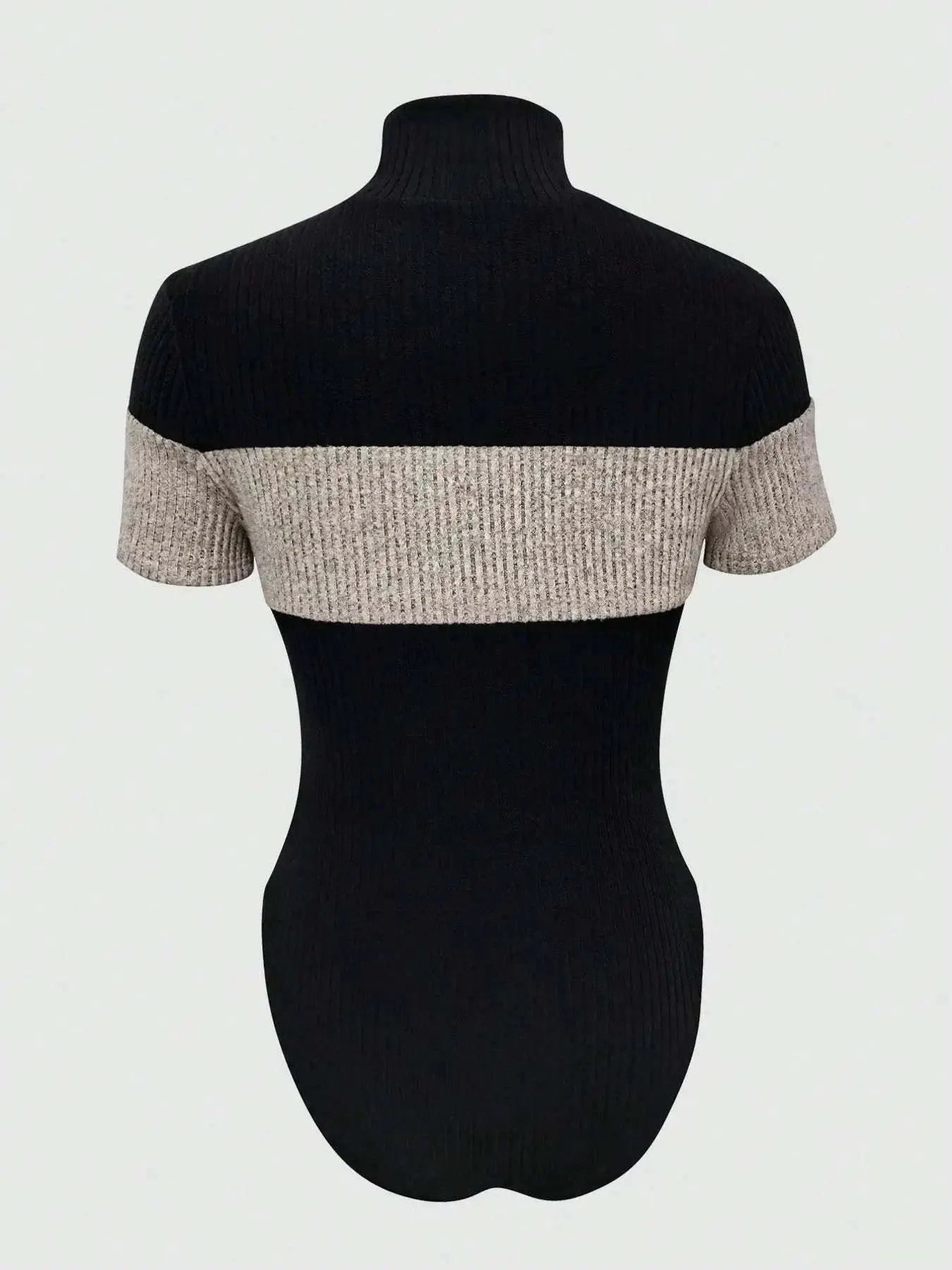 Color Block Bodysuit - Turtleneck Ribbed Style - Redemption By Ashley North