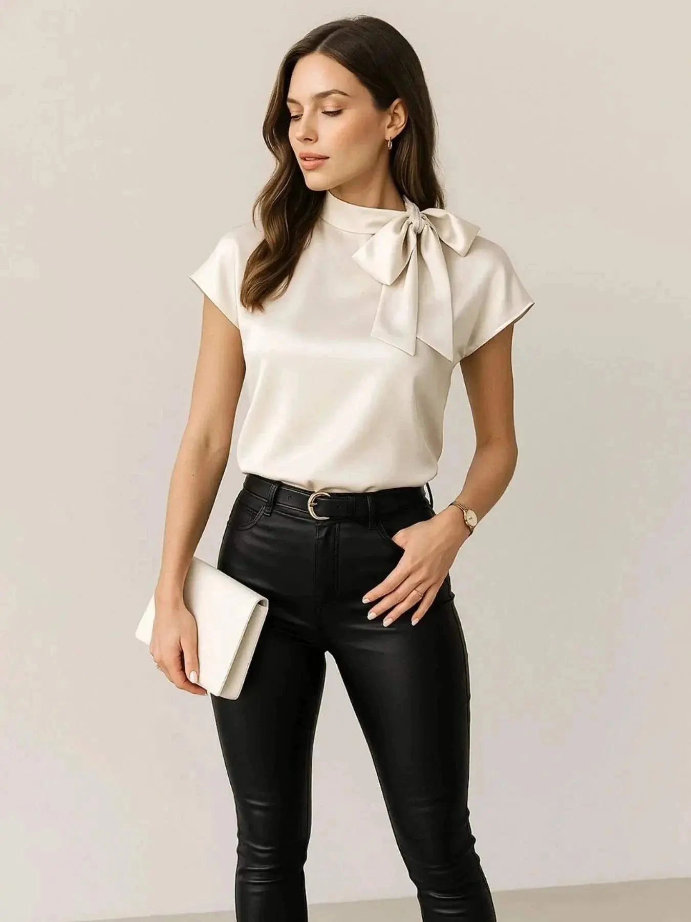 Satin Bow Tie Blouse for Women - Elegant Fashion Top - Redemption By Ashley North