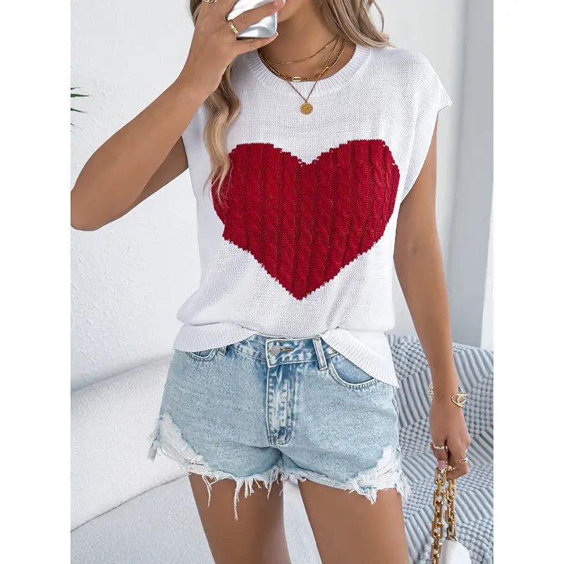 Women's Heart Color Block Knit Top - Casual Sleeveless Valentine Shirt D'Alina Confecções Store