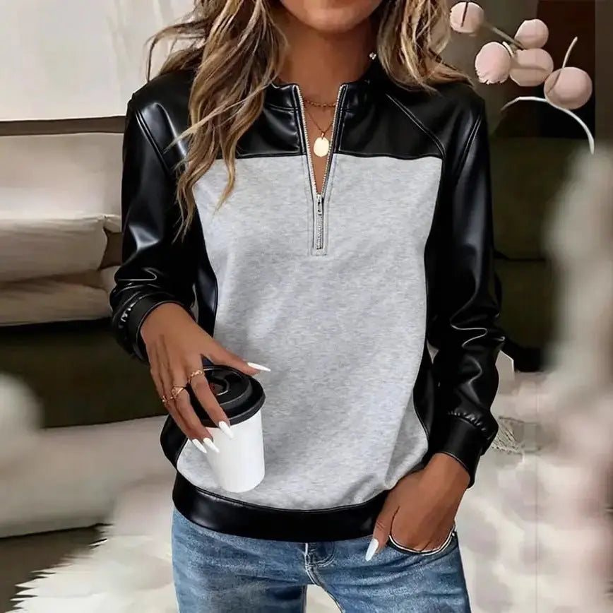 Womens Contrast-Color Stand-Up Collar Half-Zip Base-Layer Long-Sleeve Top - Redemption By Ashley North