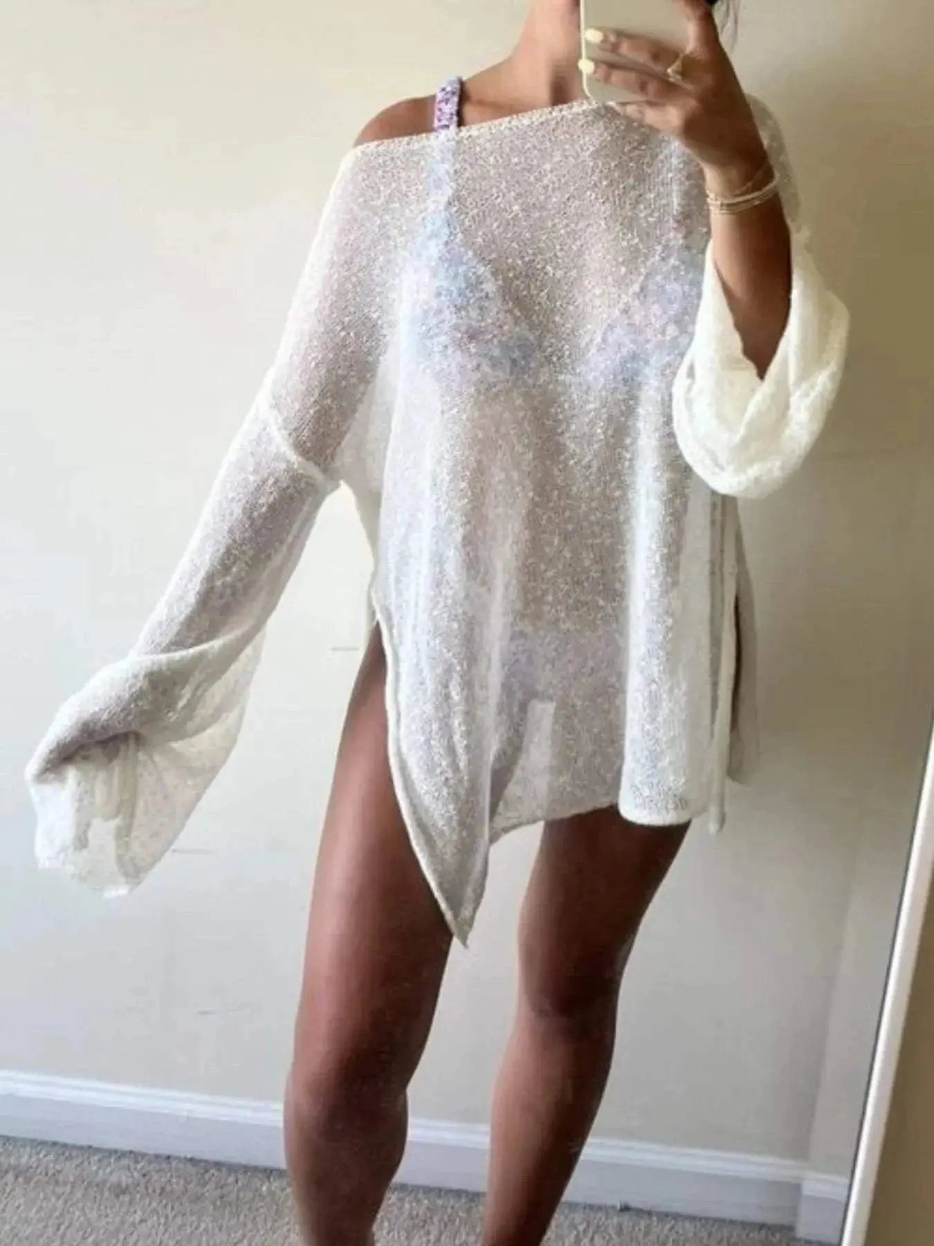 Side Slit Cover-Up with Bell Sleeves - Redemption By Ashley North