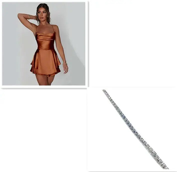 Sexy Suspender Skirt Elegant Satin Backless Lace Up A-Line Short Dress for Women - Redemption By Ashley North