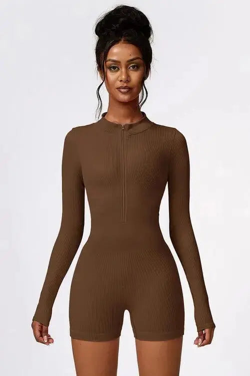 Half Zip Active Romper for Women - Stylish and Comfortable Long Sleeve Workout Jumpsuit - Redemption By Ashley North