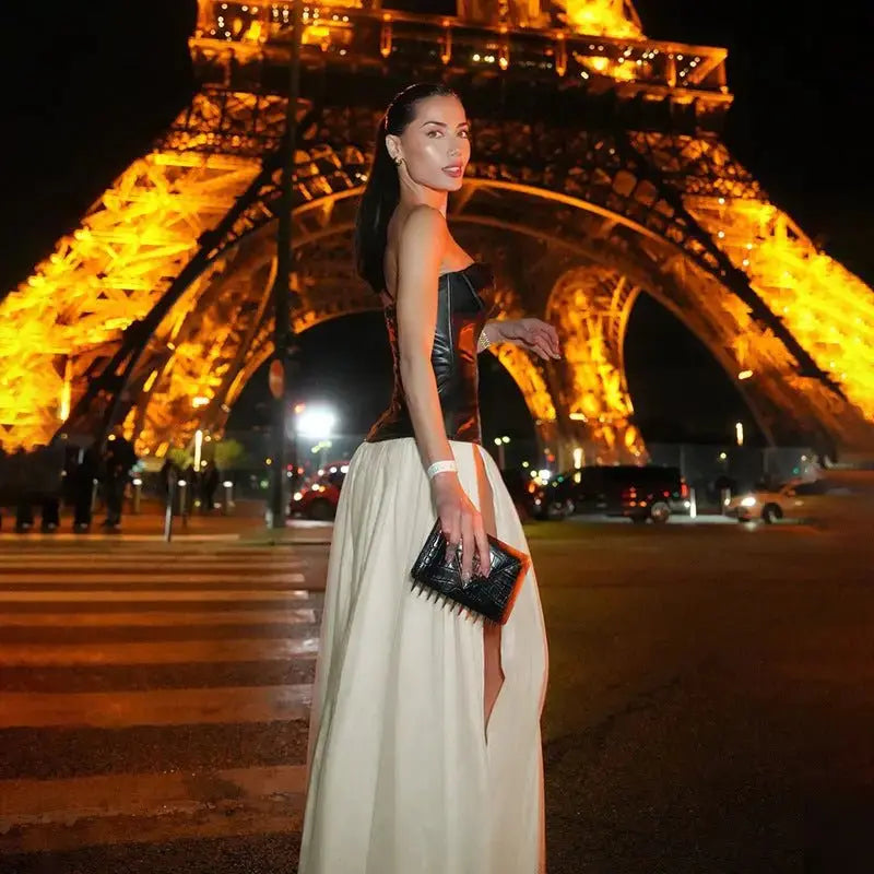 Sexy Mesh Leather Dress - PU Leather Collar Bandeau Slim-fit Dress for Women - Redemption By Ashley North