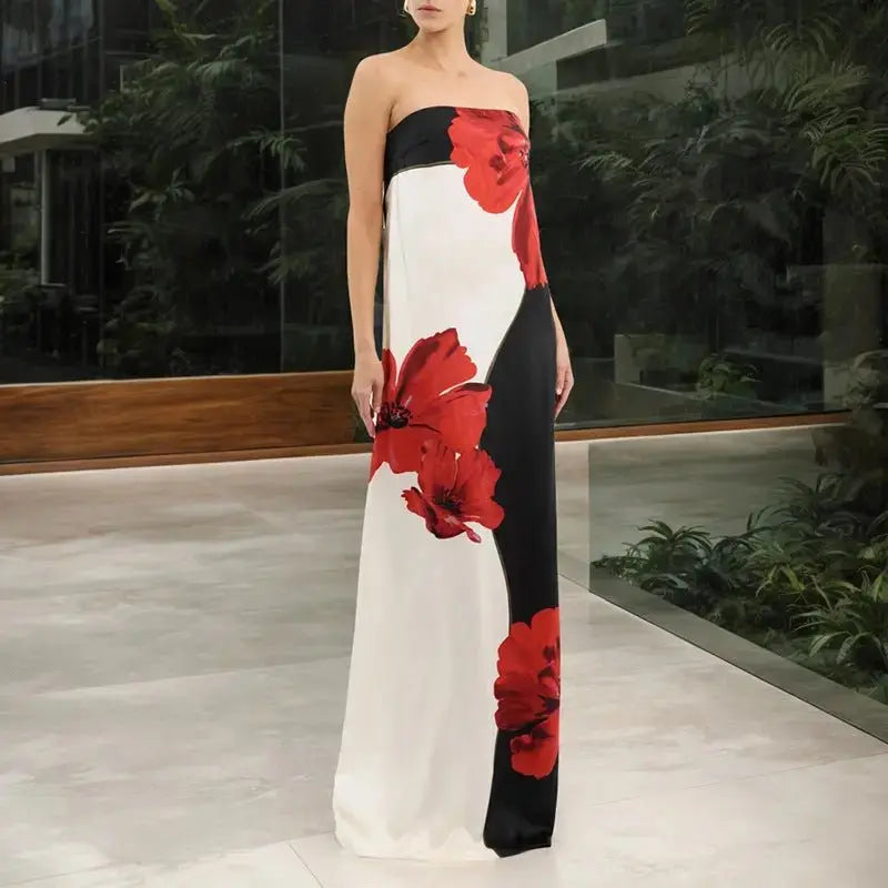 Contrast Color Tube Dress - Sleeveless Sexy Print Length Dress - Redemption By Ashley North