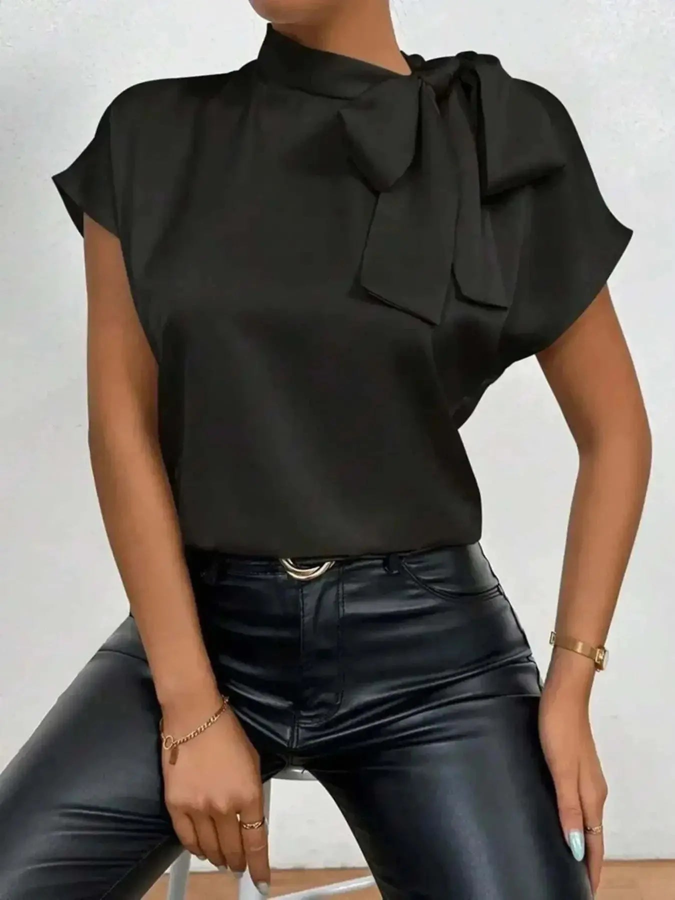 Satin Bow Tie Blouse for Women - Elegant Fashion Top - Redemption By Ashley North