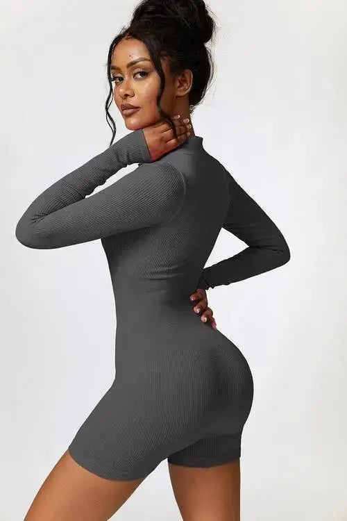 Half Zip Active Romper for Women - Stylish and Comfortable Long Sleeve Workout Jumpsuit - Redemption By Ashley North