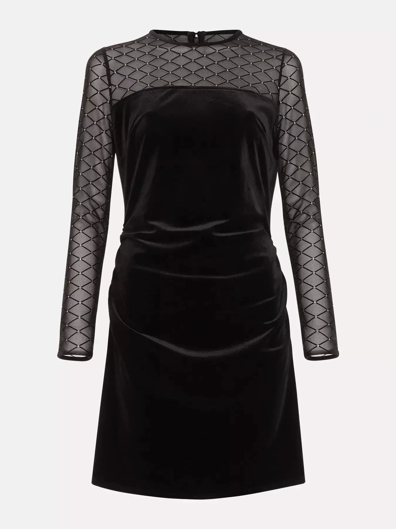 Sparkle Mesh Sleeve Velvet Christmas Party Mini Dress.