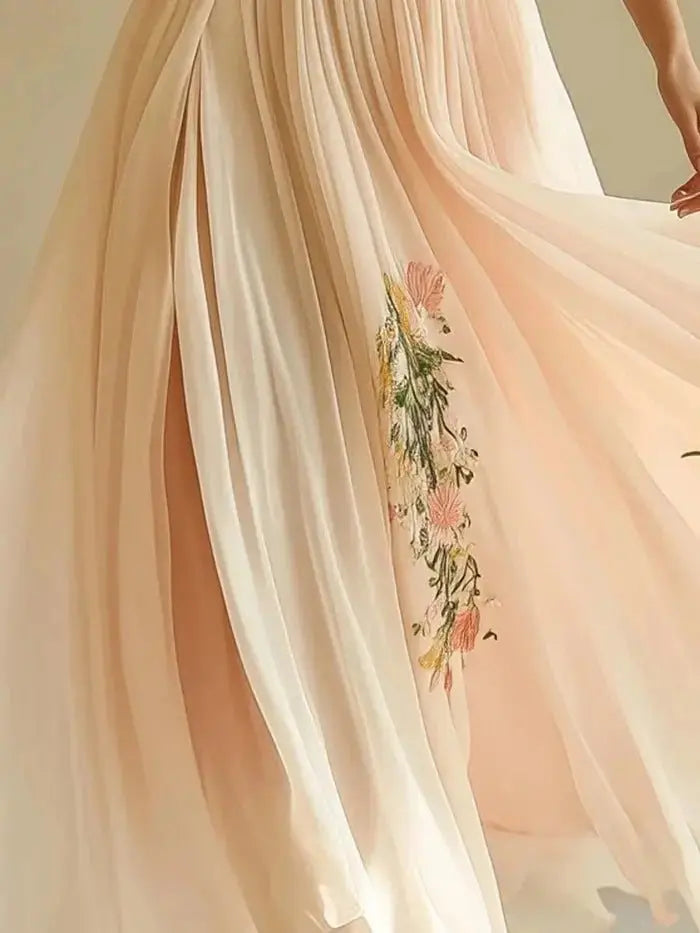 Women's V-neck Digital Printing Dress - Short-sleeved Long Dress - Redemption By Ashley North