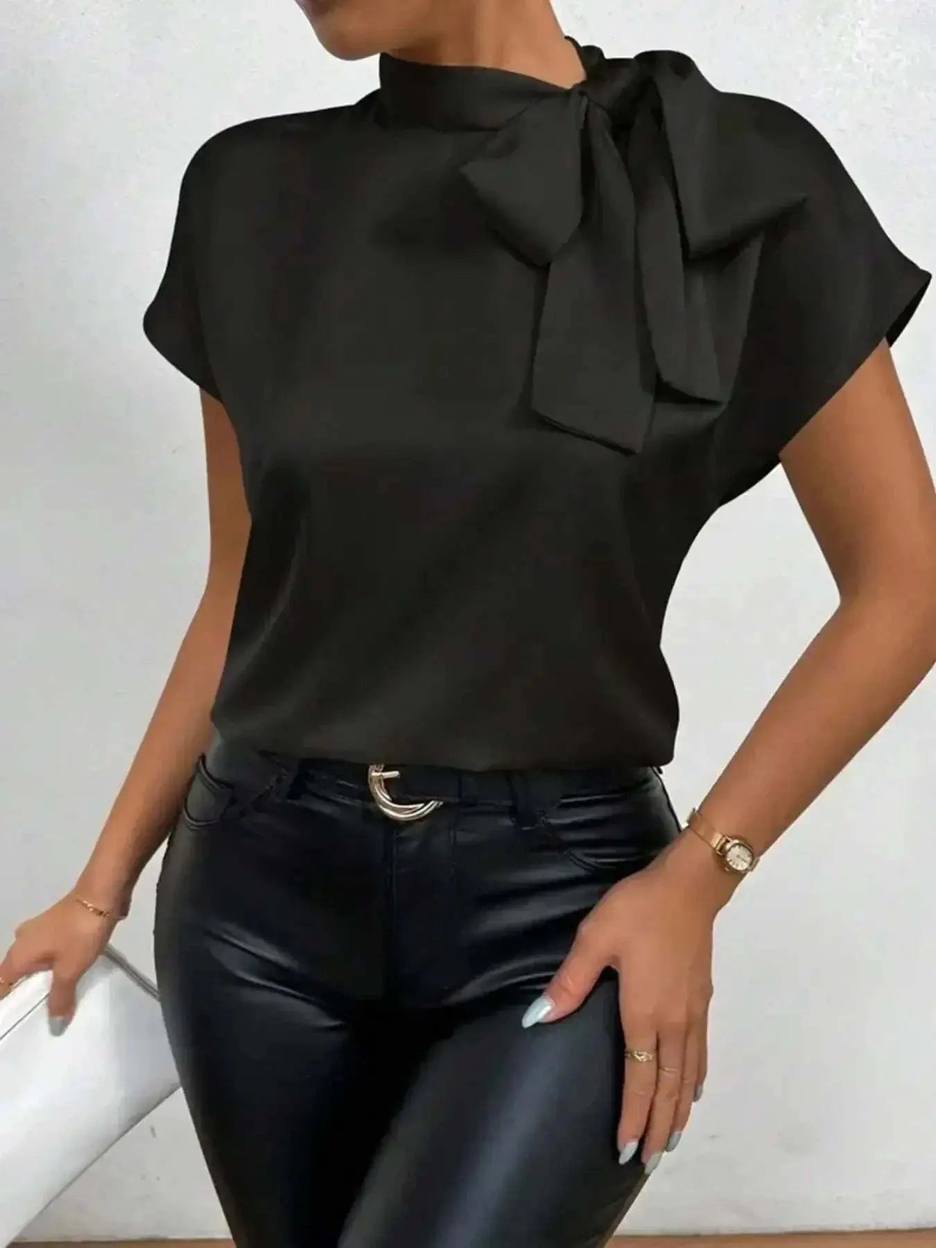 Satin Bow Tie Blouse for Women - Elegant Fashion Top - Redemption By Ashley North