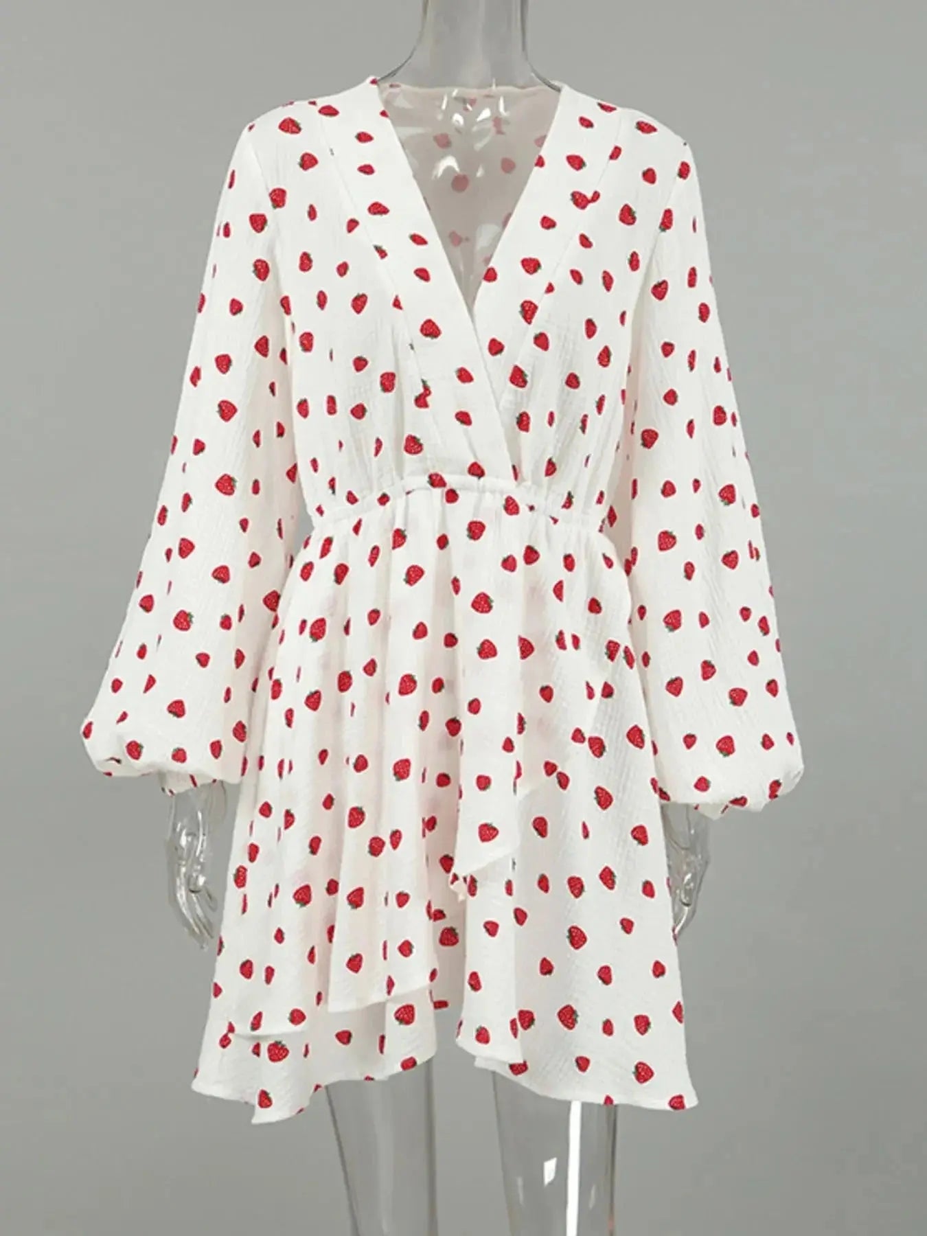 Strawberry Print Mini Dress with Long Sleeves for Effortless Style - Redemption By Ashley North