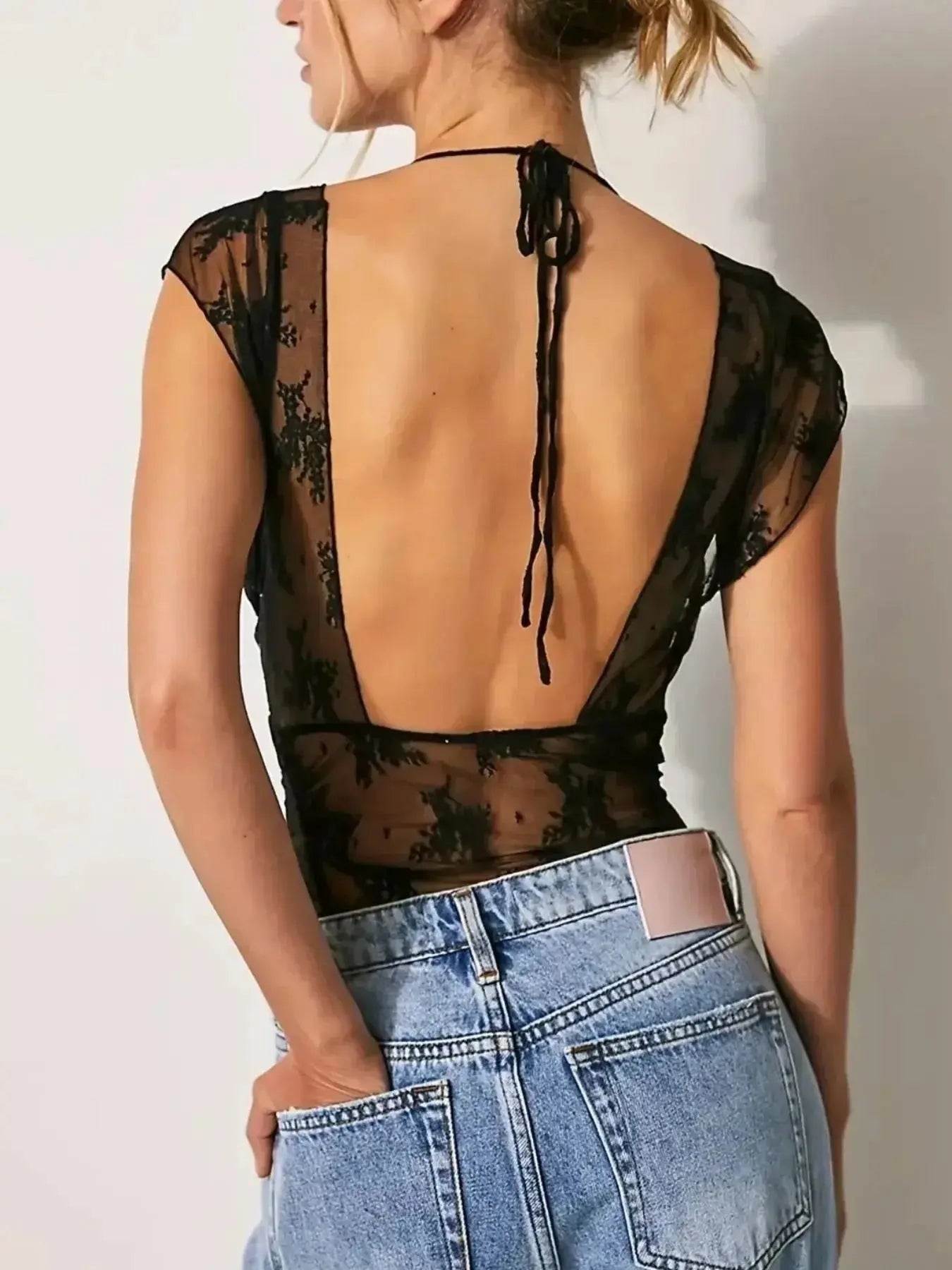 Lace Cap Sleeve T-Shirt with Ruched Design - Redemption By Ashley North