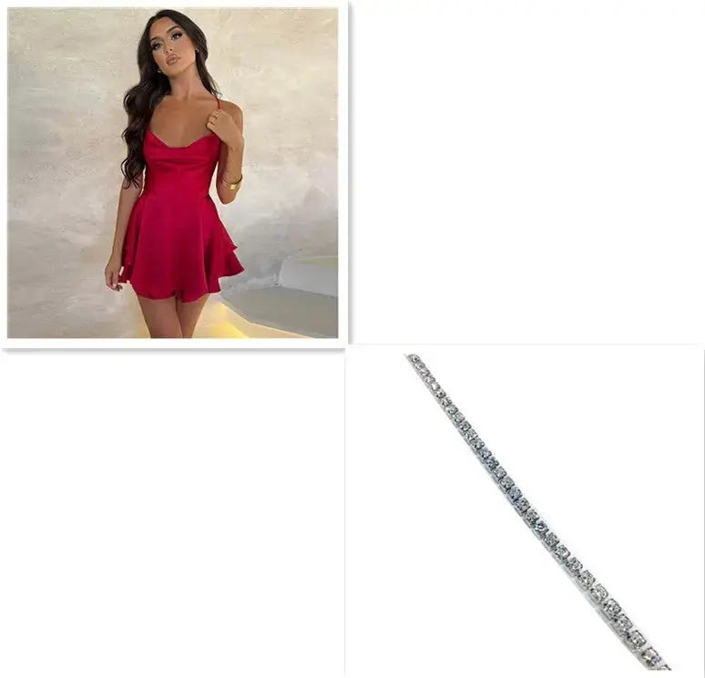 Sexy Suspender Skirt Elegant Satin Backless Lace Up A-Line Short Dress for Women - Redemption By Ashley North