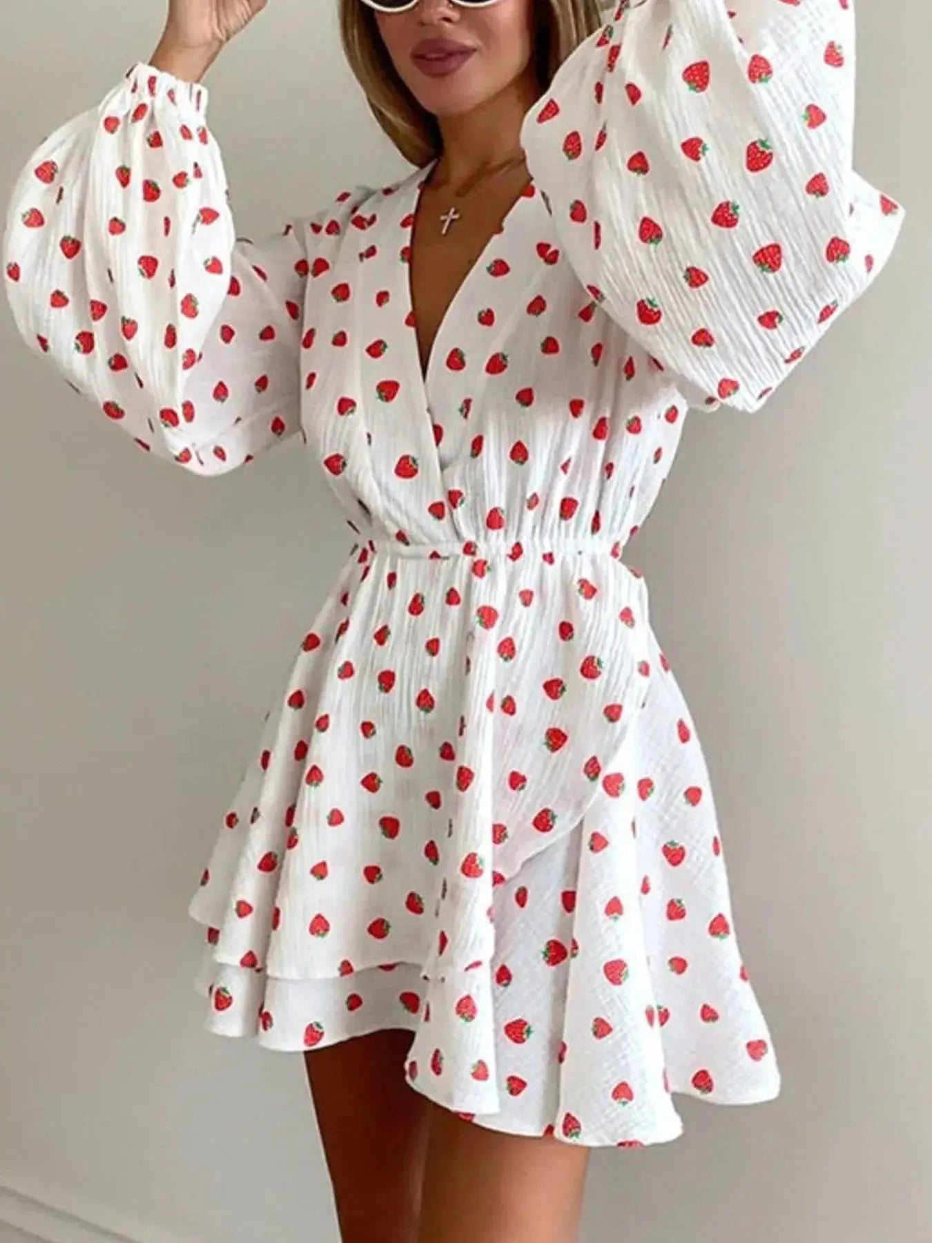 Strawberry Print Mini Dress with Long Sleeves for Effortless Style - Redemption By Ashley North