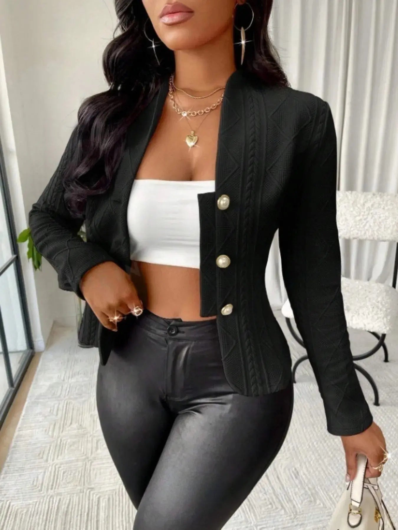 Textured Long Sleeve Jacket for Effortless Style and Comfort - Redemption By Ashley North