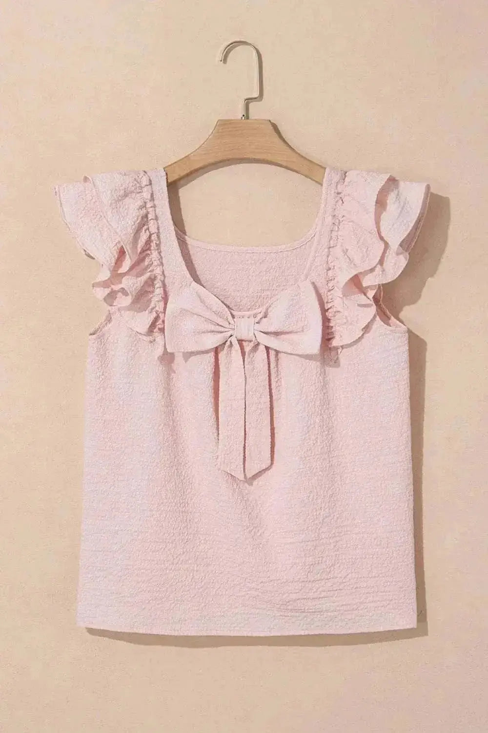 Textured Bow Knot Blouse with Frilled Butterfly Sleeves - Redemption By Ashley North