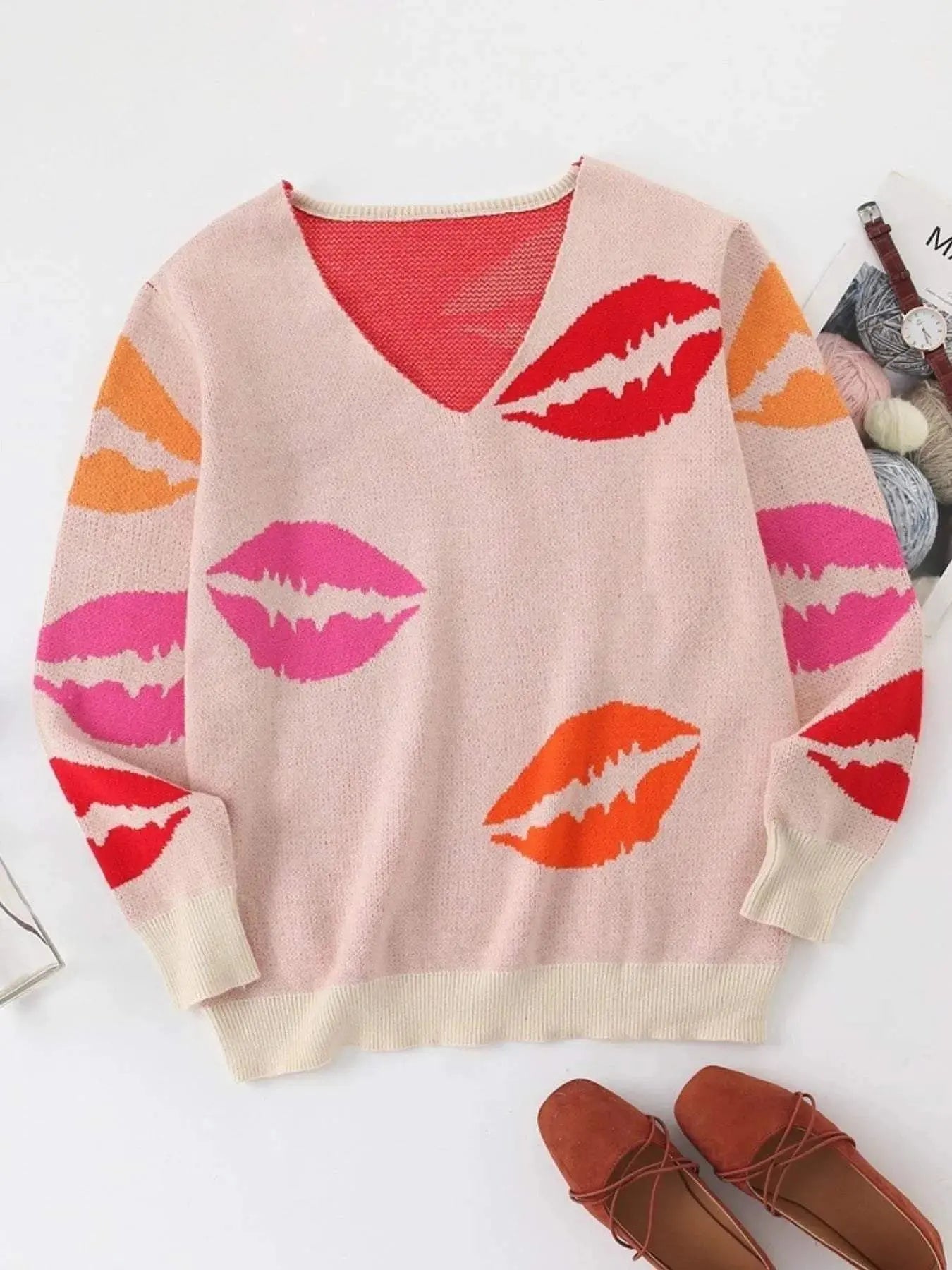 Colorful V Neck Sweater for Stylish Comfort.