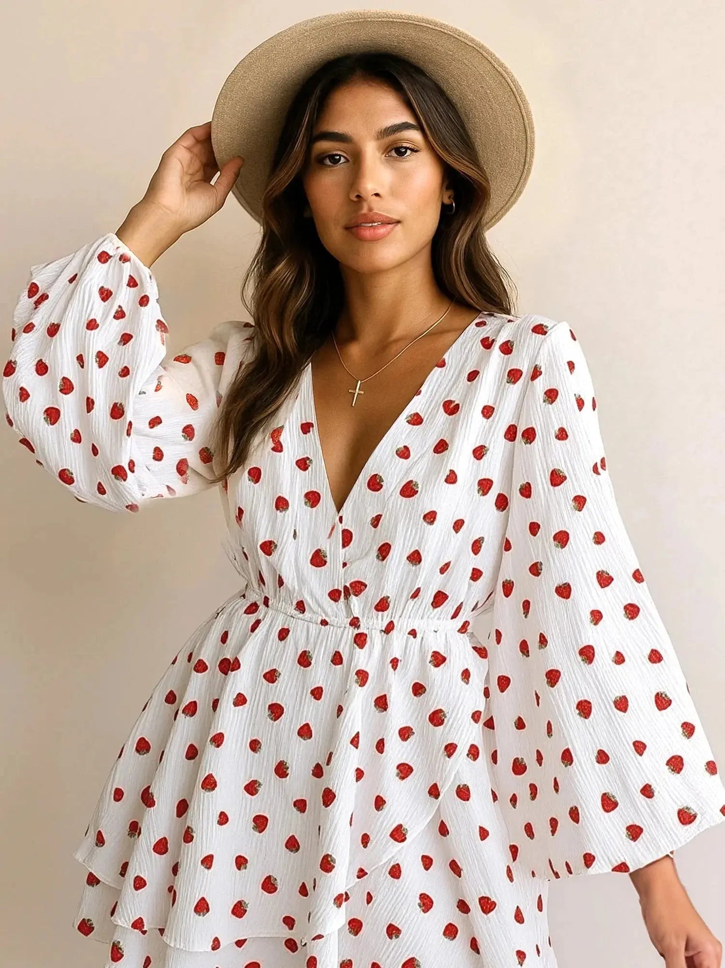 Strawberry Print Mini Dress with Long Sleeves for Effortless Style - Redemption By Ashley North