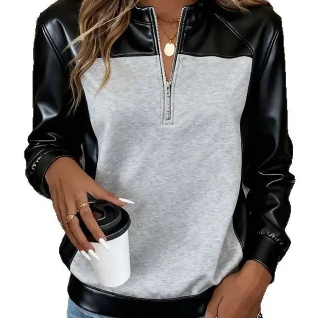 Womens Contrast-Color Stand-Up Collar Half-Zip Base-Layer Long-Sleeve Top - Redemption By Ashley North