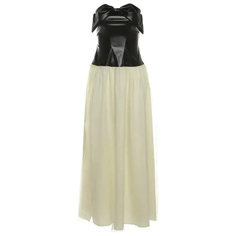 Sexy Mesh Leather Dress - PU Leather Collar Bandeau Slim-fit Dress for Women - Redemption By Ashley North