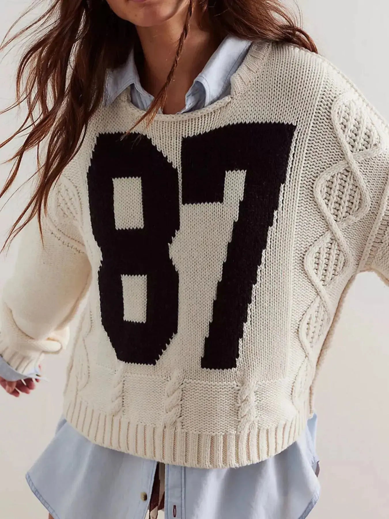Number 81 Oversized Cable Knit Sweater.