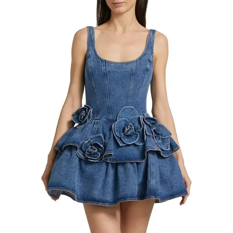 Flower Slimming A-Line Dress Double Layer Short Skirt for Women - Redemption By Ashley North