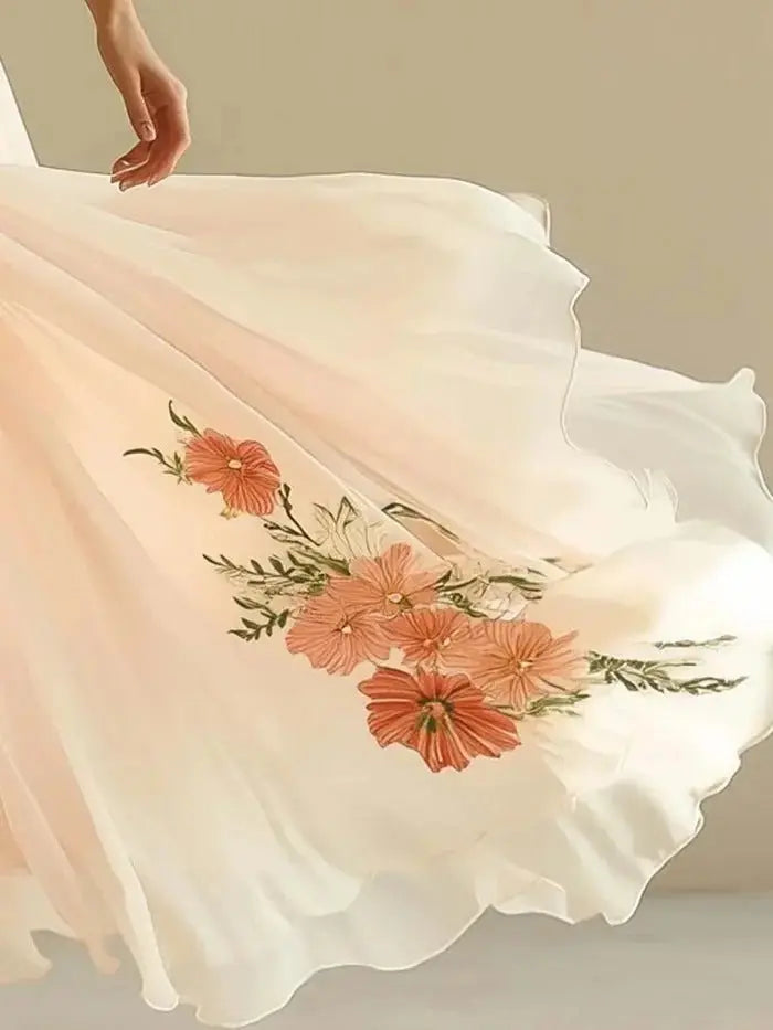 Women's V-neck Digital Printing Dress - Short-sleeved Long Dress - Redemption By Ashley North