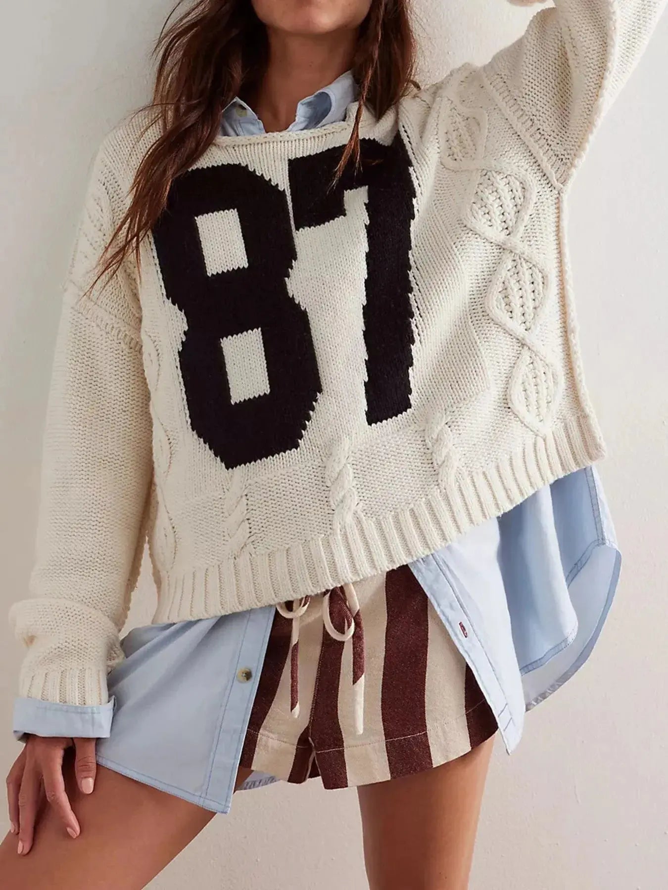 Number 81 Oversized Cable Knit Sweater.