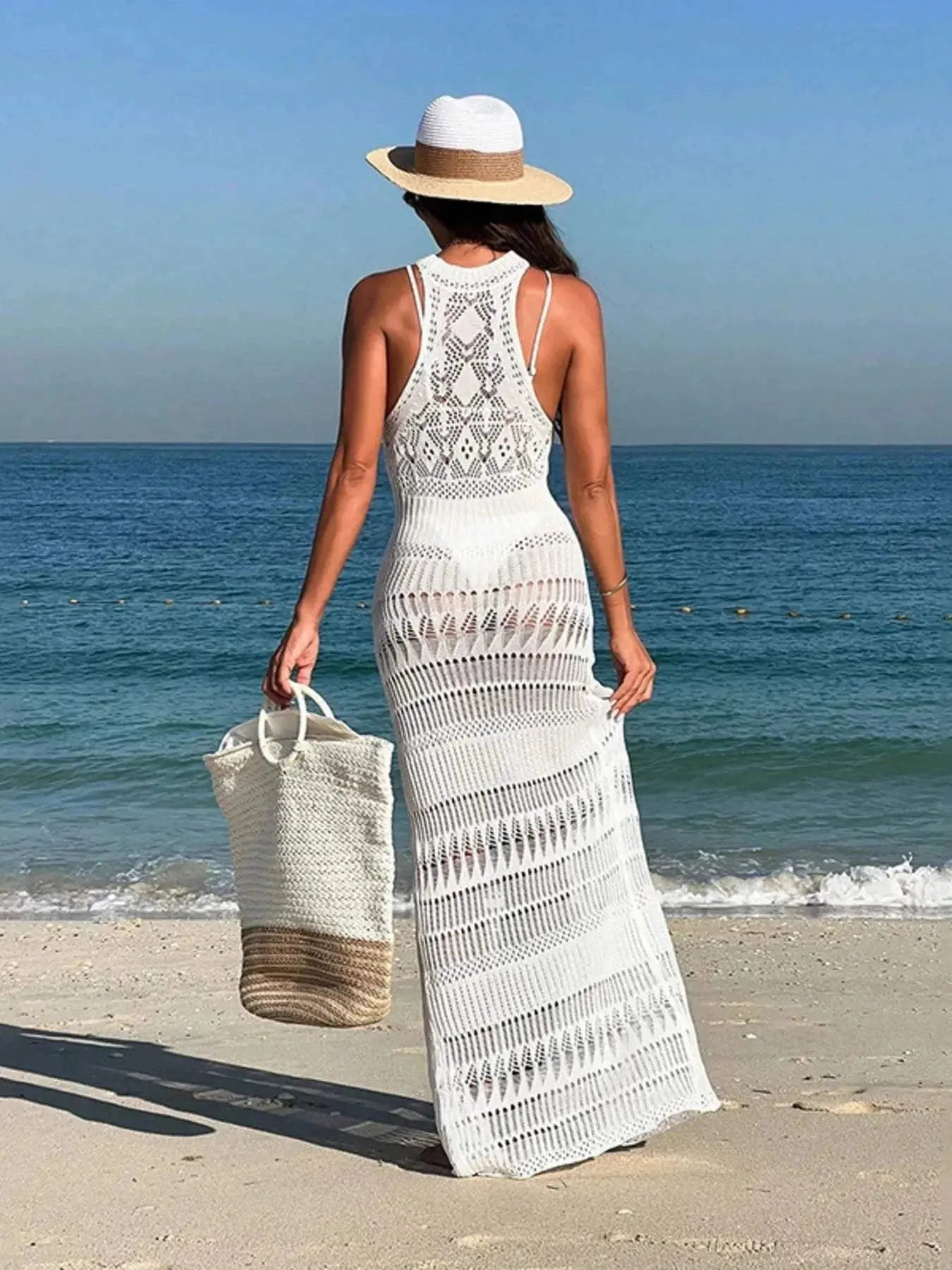 Crochet Maxi Dress Sleeveless Split Cover-Up for Effortless Style - Redemption By Ashley North