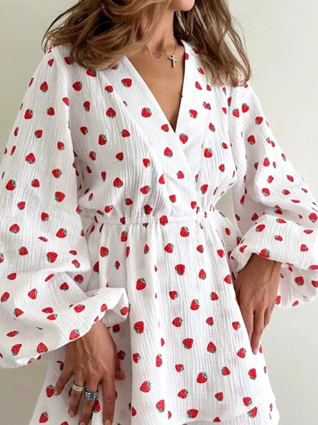 Strawberry Print Mini Dress with Long Sleeves for Effortless Style - Redemption By Ashley North