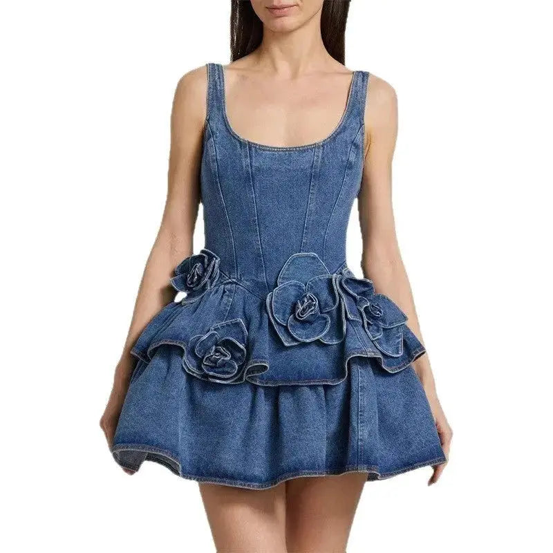 Flower Slimming A-Line Dress Double Layer Short Skirt for Women - Redemption By Ashley North