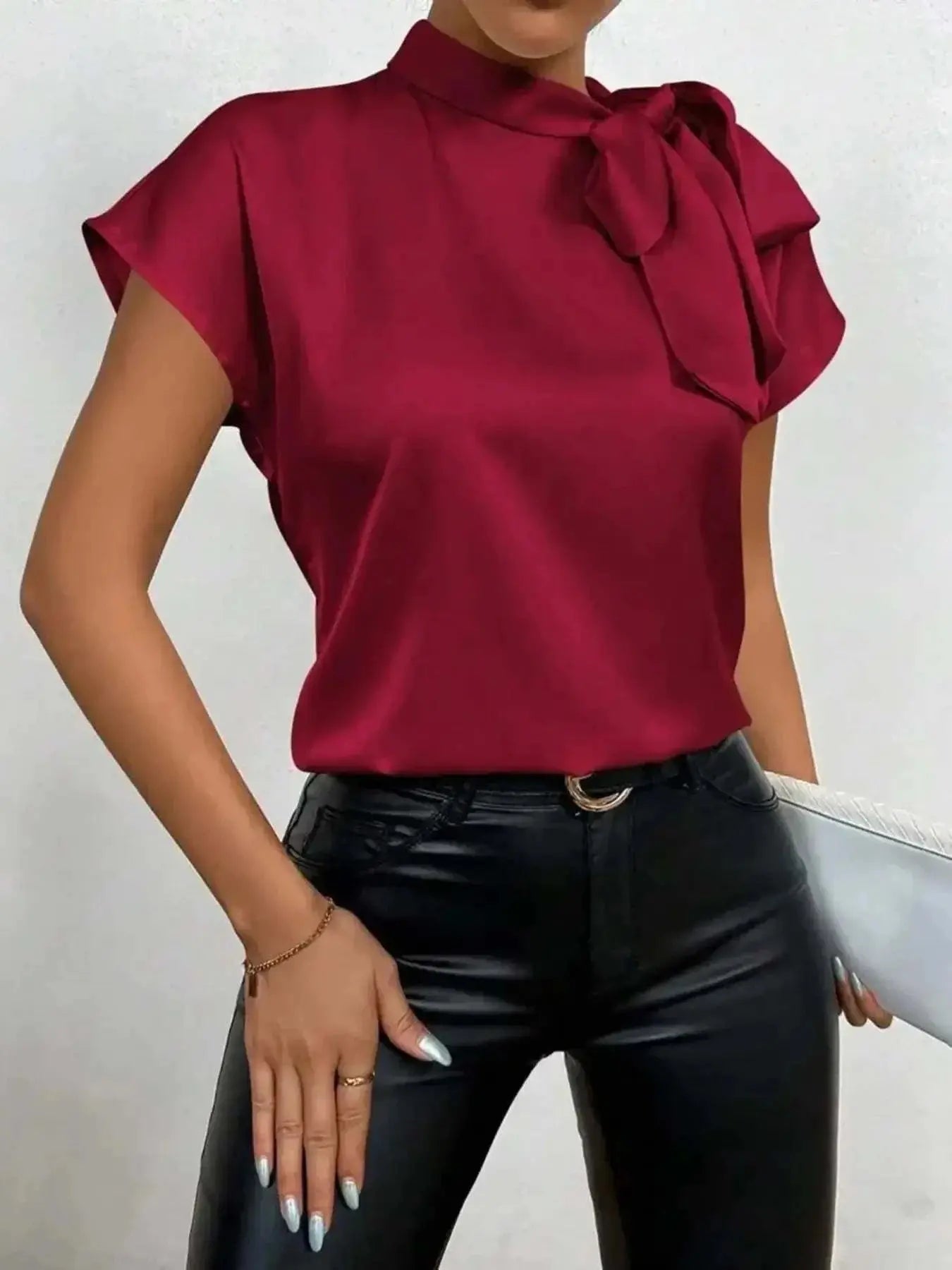 Satin Bow Tie Blouse for Women - Elegant Fashion Top - Redemption By Ashley North