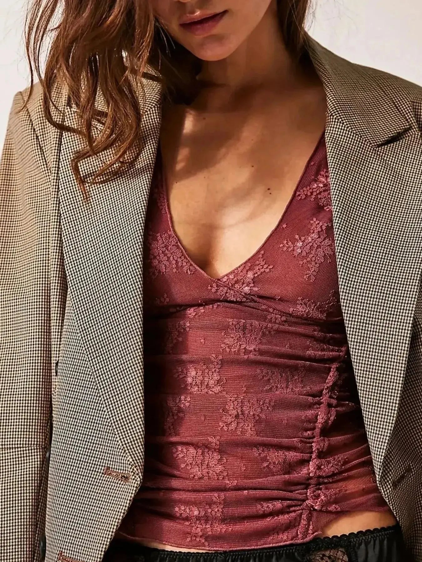 Lace Cap Sleeve T-Shirt with Ruched Design - Redemption By Ashley North