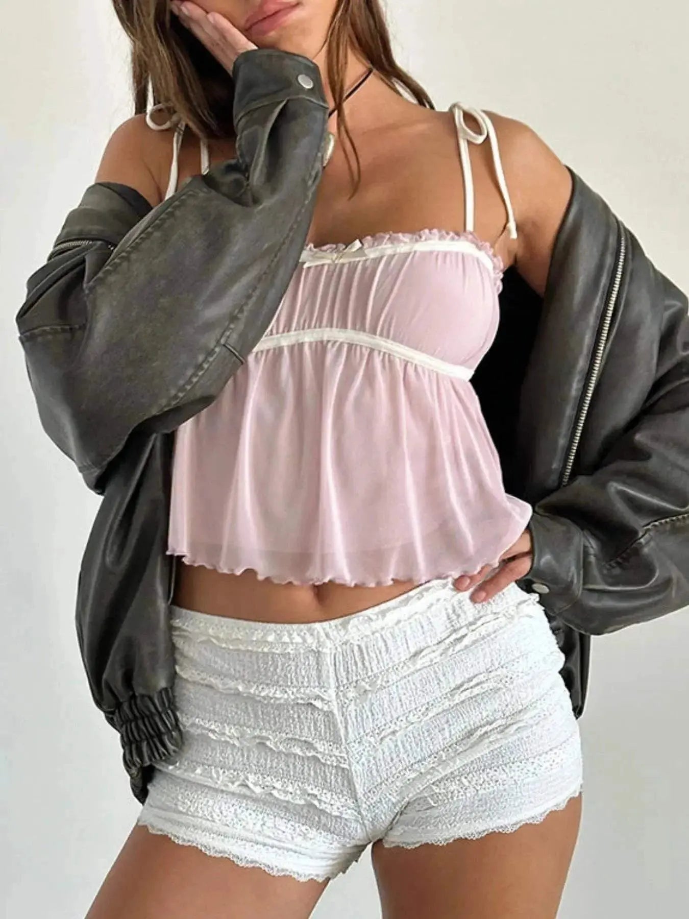 Contrast Trim Cami with Tie Straps - Redemption By Ashley North