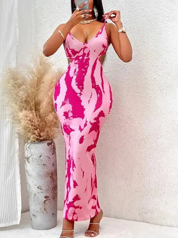 New Women's Sexy Long Dress with Printed Suspender Covering - Redemption By Ashley North